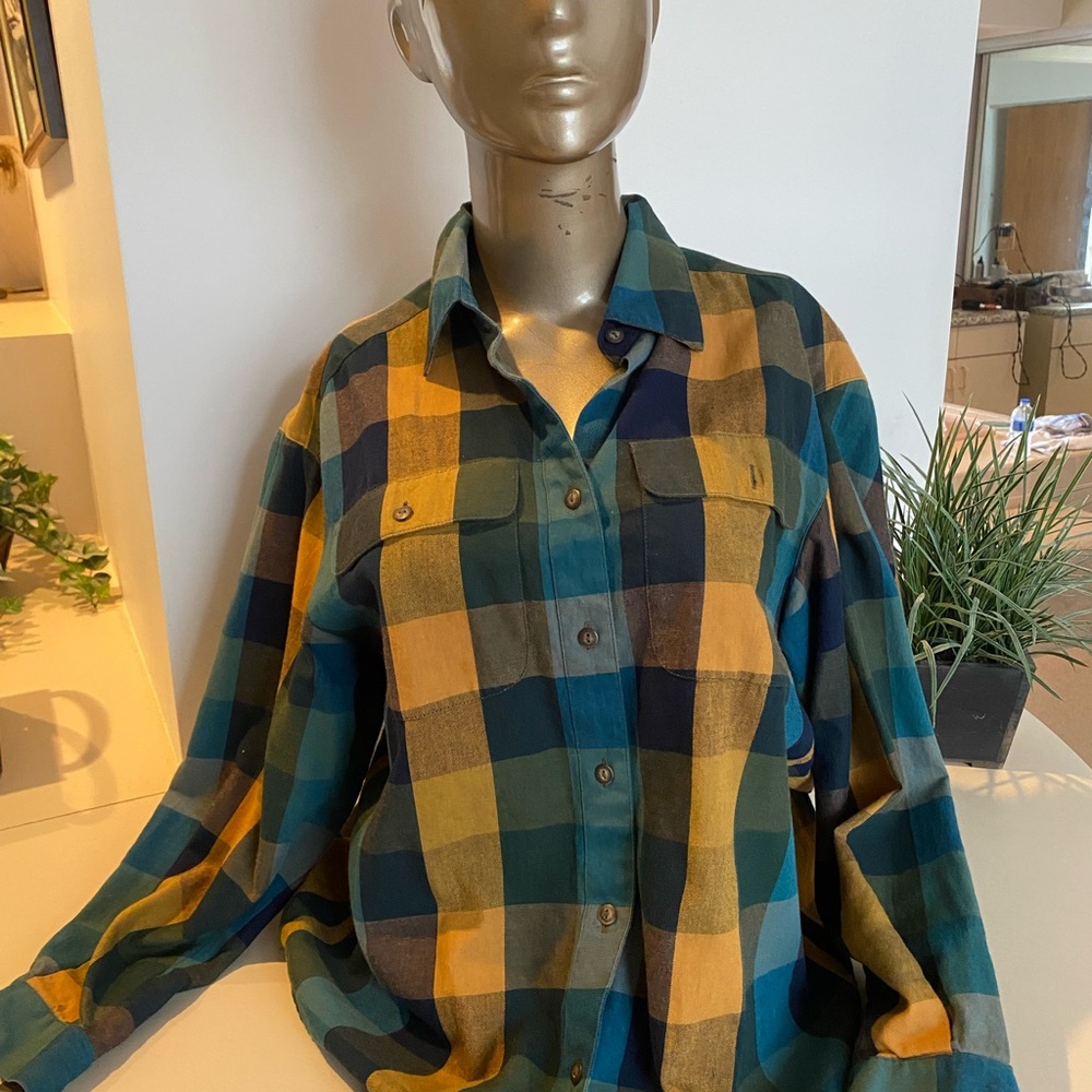 Women's Plaid Button Down Shirt - Blue, Yellow, Green